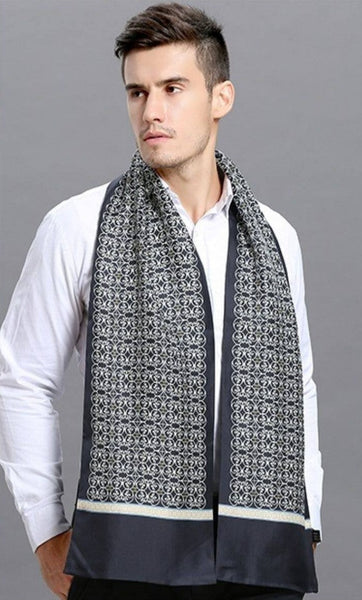 Elegant Silk Scarf Mens, Skinny Silk Scarf Men, Lightweight Silk Scarf Men, Silk Neckerchief For Business, Formal Wear Silk Scarf, Silk Ascot For Men, Mens Dress Silk Scarf-Silvia Home Craft