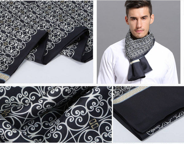 Elegant Silk Scarf Mens, Skinny Silk Scarf Men, Lightweight Silk Scarf Men, Silk Neckerchief For Business, Formal Wear Silk Scarf, Silk Ascot For Men, Mens Dress Silk Scarf-Silvia Home Craft