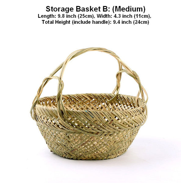 Large Picnic Food Basket with Handle, Natural Hand-woven Bamboo Basket, Lovely Bamboo Baskets for Vegetable, Natural Fruit Basket Kitchen Storage Baskets-Silvia Home Craft
