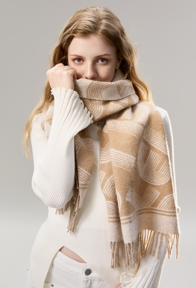 Elegant Scarf, Holiday Women Scarf, Cold Weather Scarf, Fashion Designer Scarf, Modern Wool Scarf, Warm Winter Scarf, Soft Cashmere Scarf for Women-Silvia Home Craft