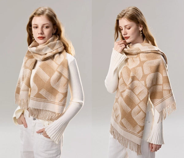 Elegant Scarf, Holiday Women Scarf, Cold Weather Scarf, Fashion Designer Scarf, Modern Wool Scarf, Warm Winter Scarf, Soft Cashmere Scarf for Women-Silvia Home Craft