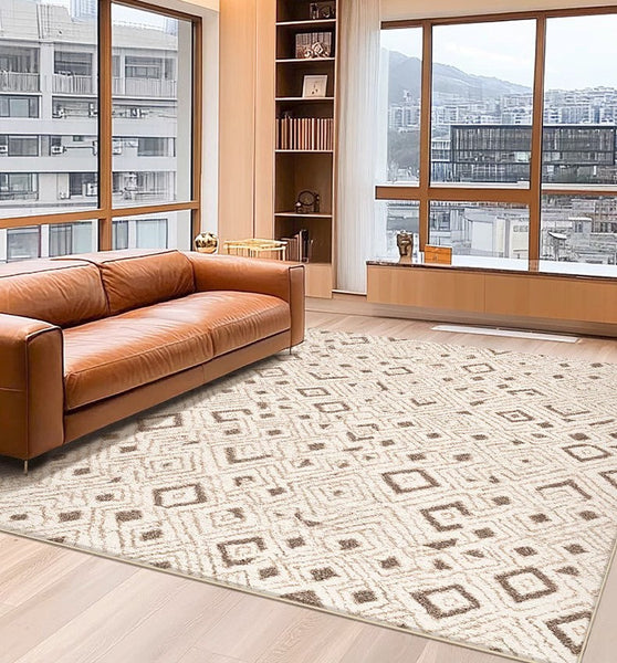 Contemporary Area Rugs for Bedroom, Geometric Modern Rugs for Dining Room, Dining Room Floor Carpets, Mid Century Modern Living Room Rugs-Silvia Home Craft