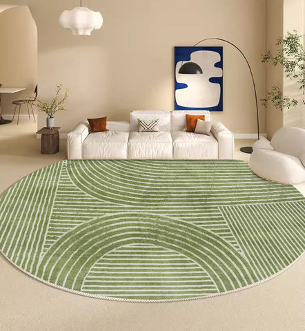 Circular Modern Rugs for Bedroom, Modern Round Rugs for Dining Room, Green Round Rugs under Coffee Table, Contemporary Modern Rug Ideas for Living Room-Silvia Home Craft