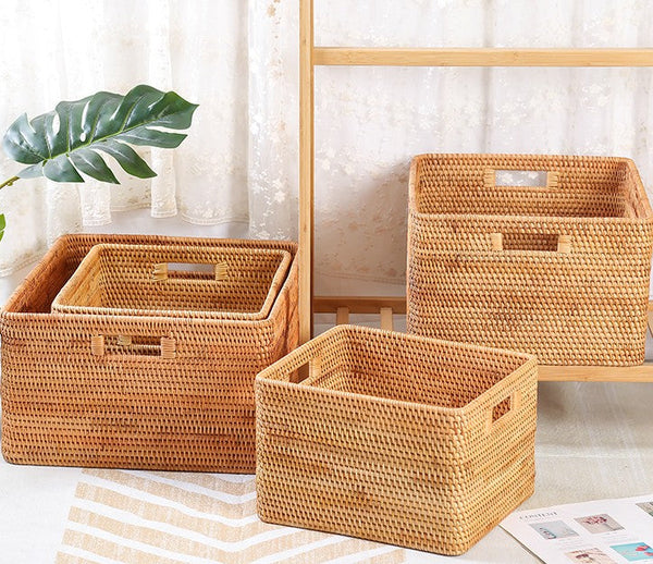 Storage Basket for Shelves, Large Rectangular Storage Basket, Storage Baskets for Kitchen, Woven Storage Basket for Living Room-Silvia Home Craft
