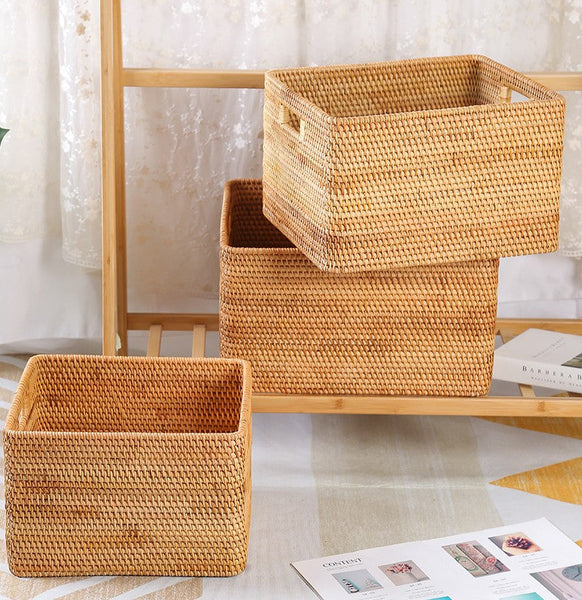 Storage Basket for Shelves, Large Rectangular Storage Basket, Storage Baskets for Kitchen, Woven Storage Basket for Living Room-Silvia Home Craft