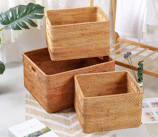Storage Basket for Shelves, Large Rectangular Storage Basket, Storage Baskets for Kitchen, Woven Storage Basket for Living Room-Silvia Home Craft