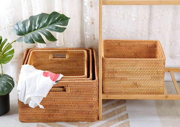 Woven Storage Baskets, Rattan Storage Baskets for Kitchen, Storage Basket for Shelves, Kitchen Storage Basket, Storage Baskets for Bedroom-Silvia Home Craft