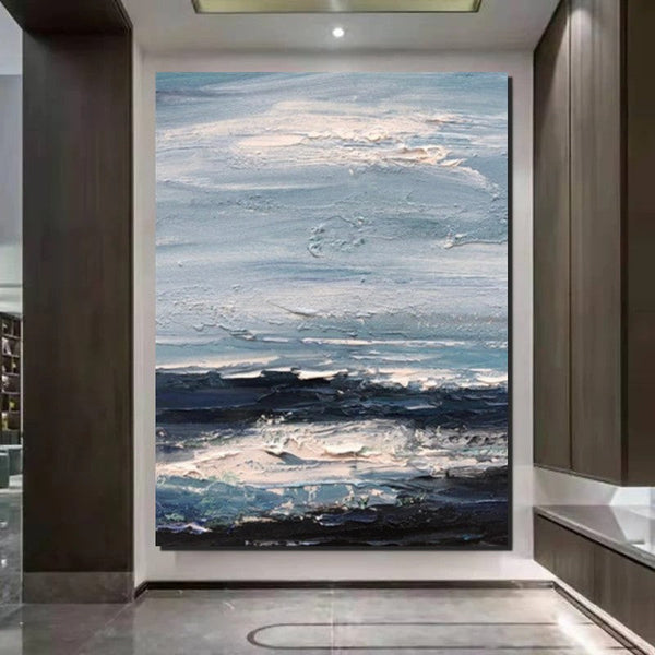 Contemporary Modern Art, Impasto Paintings, Blue Simple Modern Art, Living Room Wall Art Ideas, Palette Knife Paintings, Large Modern Art Ideas-Silvia Home Craft