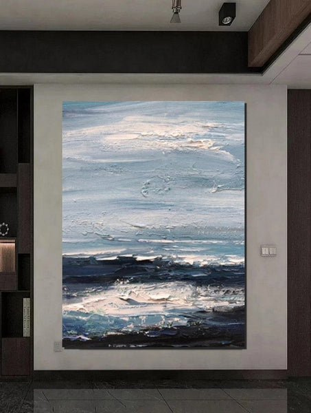 Contemporary Modern Art, Impasto Paintings, Blue Simple Modern Art, Living Room Wall Art Ideas, Palette Knife Paintings, Large Modern Art Ideas-Silvia Home Craft
