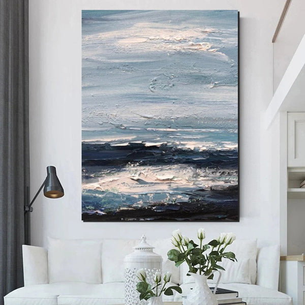 Contemporary Modern Art, Impasto Paintings, Blue Simple Modern Art, Living Room Wall Art Ideas, Palette Knife Paintings, Large Modern Art Ideas-Silvia Home Craft