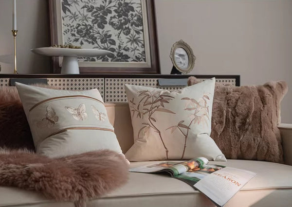 Decorative Pillow Arrangement Ideas for Couch, Modern Decorative Pillows for Bedroom, Embroidered Butterfly Pillow Covers, Large Decorative Throw Pillows for Living Room-Silvia Home Craft