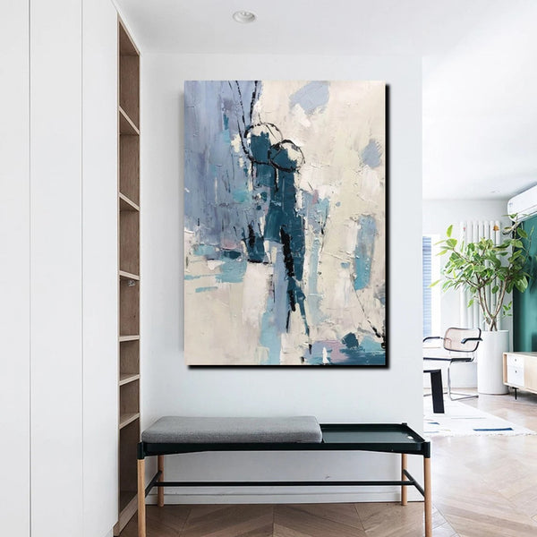 Living Room Abstract Paintings, Hand Painted Canvas Paintings, Large Wall Art Ideas, Heavy Texture Painting, Blue Modern Abstract Painting-Silvia Home Craft