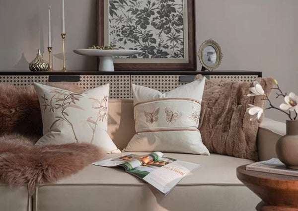 Decorative Pillow Arrangement Ideas for Couch, Modern Decorative Pillows for Bedroom, Embroidered Butterfly Pillow Covers, Large Decorative Throw Pillows for Living Room-Silvia Home Craft