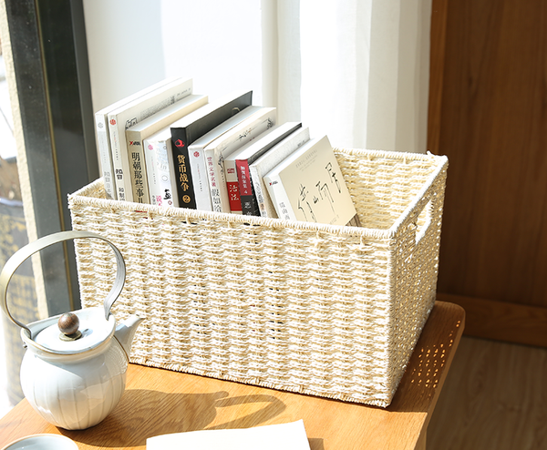 Large Woven Straw Storage Basket, Storage Basket for Bedroom, Rectangle Storage Basket, Picnic Storage Basket, Storage Basket for Toys-Silvia Home Craft