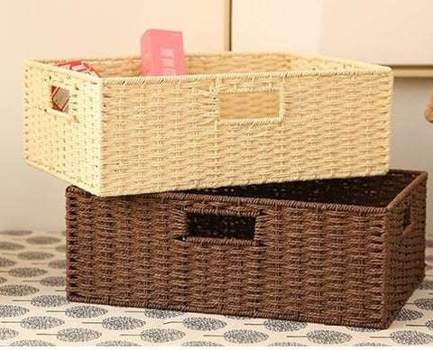 Woven Straw basket, Storage Basket, Rectangle Basket, Picnic Basket-Silvia Home Craft