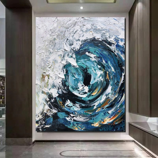 Big Wave Painting, Seascape Canvas Painting, Living Room Wall Art Painting, Landscape Canvas Paintings, Heavy Texture Canvas Art-Silvia Home Craft