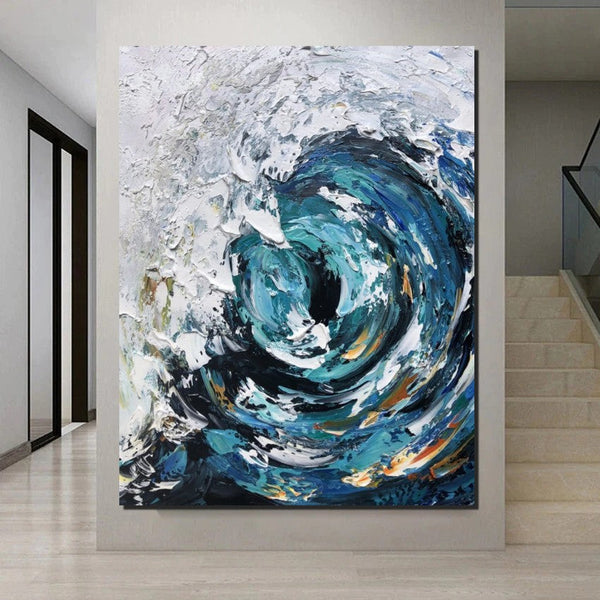 Big Wave Painting, Seascape Canvas Painting, Living Room Wall Art Painting, Landscape Canvas Paintings, Heavy Texture Canvas Art-Silvia Home Craft