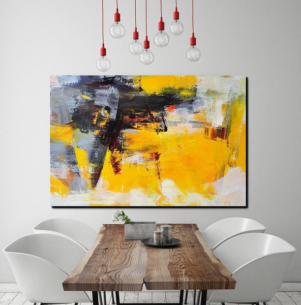 Living Room Modern Paintings, Yellow Acrylic Abstract Paintings, Large Painting Behind Sofa, Buy Abstract Painting Online, Simple Modern Art-Silvia Home Craft
