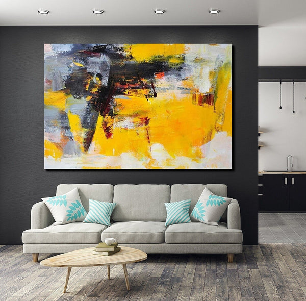 Living Room Modern Paintings, Yellow Acrylic Abstract Paintings, Large Painting Behind Sofa, Buy Abstract Painting Online, Simple Modern Art-Silvia Home Craft