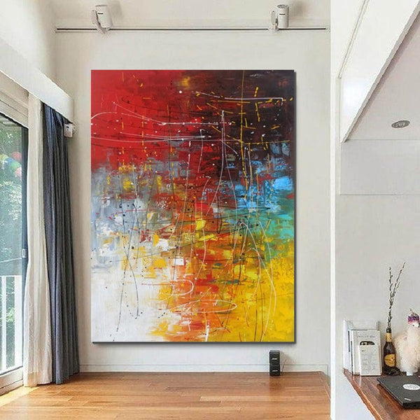 Contemporary Canvas Artwork, Large Modern Acrylic Painting, Red Abstract Wall Art Paintings, Modern Art for Dining Room, Hand Painted Wall Art Painting-Silvia Home Craft
