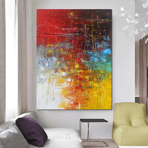 Contemporary Canvas Artwork, Large Modern Acrylic Painting, Red Abstract Wall Art Paintings, Modern Art for Dining Room, Hand Painted Wall Art Painting-Silvia Home Craft
