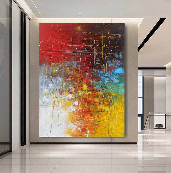 Contemporary Canvas Artwork, Large Modern Acrylic Painting, Red Abstract Wall Art Paintings, Modern Art for Dining Room, Hand Painted Wall Art Painting-Silvia Home Craft