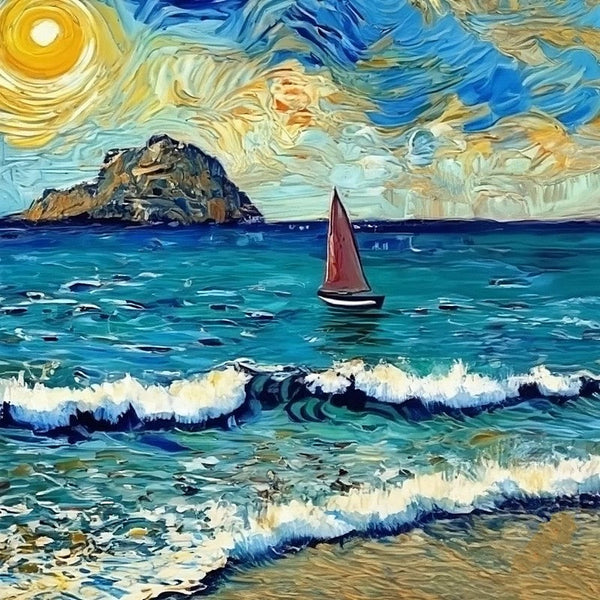 Seashore Beach Painting, Easy Seascape Painting Ideas, Simple Small Canvas Paintings, Palette Knife Paintings, Sail Boat at Sea, Original Small Landscape Paintings, Heavy Texture Canvas Art-Silvia Home Craft