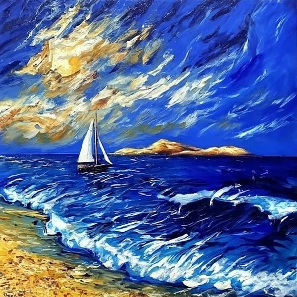 Palette Knife Paintings, Sail Boat at Sea, Wave Painting, Original Small Landscape Paintings, Hand Painted Canvas Paintings, Easy Seascape Painting Ideas, Heavy Texture Canvas Art-Silvia Home Craft
