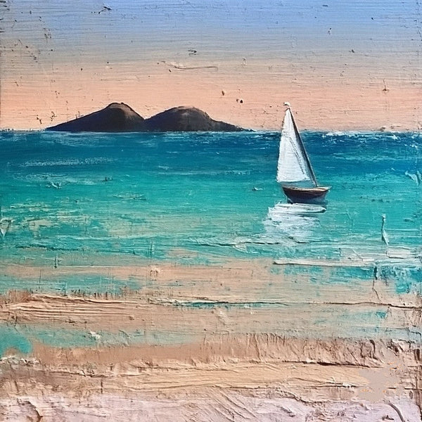 Simple Modern Art, Easy Seascape Painting Ideas, Simple Small Canvas Paintings, Sail Boat at Sea Painting, Original Small Landscape Paintings, Heavy Texture Canvas Art-Silvia Home Craft