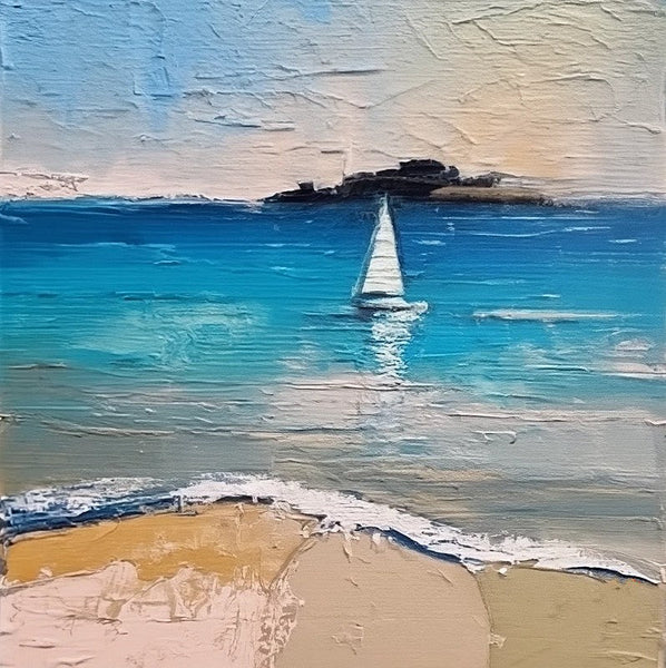 Simple Small Canvas Paintings, Sail Boat at Sea Painting, Hand Painted Canvas Art, Easy Seascape Painting Ideas, Small Landscape Painting-Silvia Home Craft