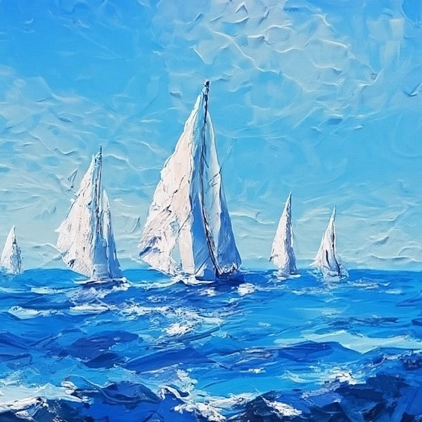 Hand Painted Canvas Paintings, Easy Seascape Painting Ideas, Palette Knife Paintings, Sail Boat at Sea, Wave Painting, Original Small Landscape Paintings, Heavy Texture Canvas Art-Silvia Home Craft