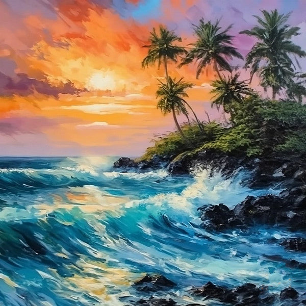 Florida Seashore Beach Sunrise Painting, Heavy Texture Canvas Art, Original Small Landscape Paintings, Small Palette Knife Oil Paintings, Easy Landscape Painting Ideas, Simple Small Canvas Paintings-Silvia Home Craft