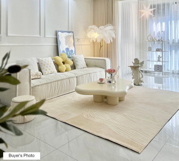 Cream Color Modern Living Room Rugs, Dining Room Modern Rugs, Thick Soft Floor Carpets for Living Room, Soft Contemporary Rugs for Bedroom-Silvia Home Craft