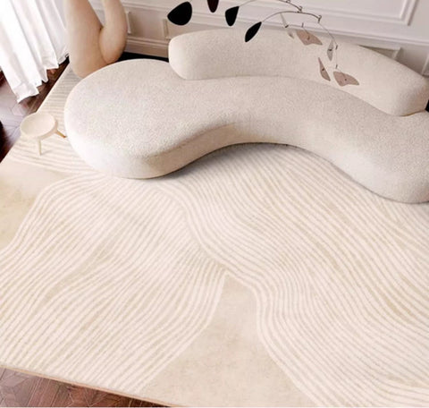 Cream Color Modern Living Room Rugs, Dining Room Modern Rugs, Thick Soft Floor Carpets for Living Room, Soft Contemporary Rugs for Bedroom-Silvia Home Craft