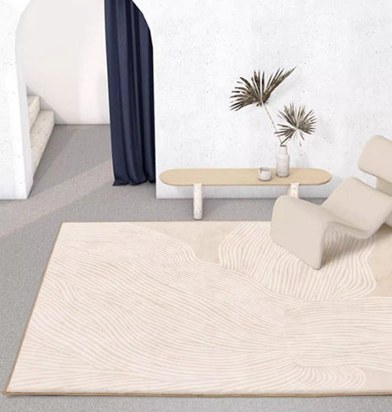 Cream Color Modern Living Room Rugs, Dining Room Modern Rugs, Thick Soft Floor Carpets for Living Room, Soft Contemporary Rugs for Bedroom-Silvia Home Craft