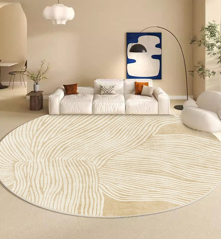 Modern Round Rugs for Dining Room, Circular Modern Rugs for Bedroom, Thick Round Rugs under Coffee Table, Contemporary Modern Rug Ideas for Living Room-Silvia Home Craft