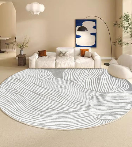 Modern Round Rugs for Dining Room, Gray Round Rugs under Coffee Table, Circular Modern Rugs for Bedroom, Contemporary Modern Rug Ideas for Living Room-Silvia Home Craft