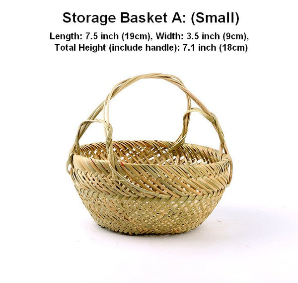 Natural Hand-woven Bamboo Basket, Large Picnic Food Basket with Handle, Lovely Bamboo Baskets for Vegetable, Natural Fruit Basket Kitchen Storage Baskets-Silvia Home Craft