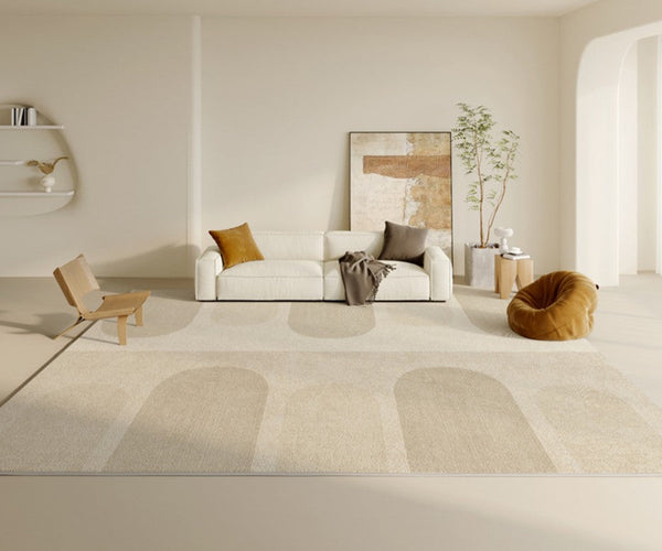 Modern Rug Ideas for Bedroom, Contemporary Modern Rug Placement Ideas for Living Room, Cream Color Geometric Rugs for Dining Room-Silvia Home Craft