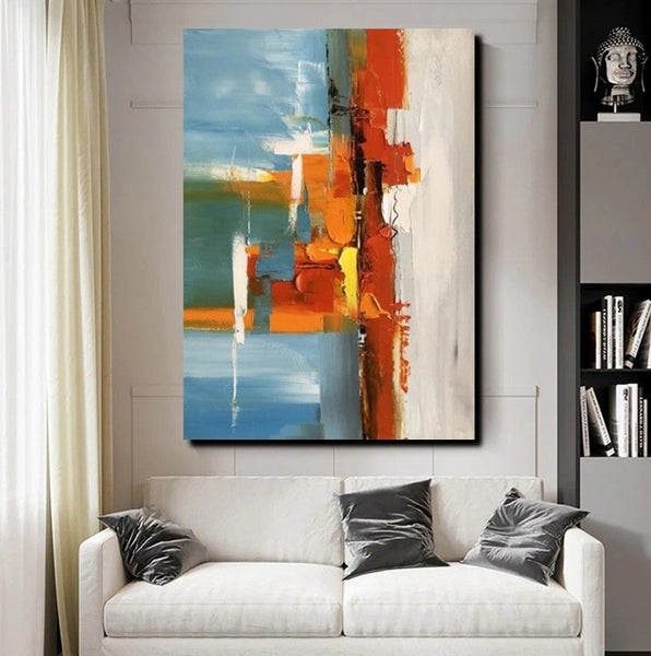 Abstract Paintings Behind Sofa, Heavy Texture Paintings for Living Room, Contemporary Modern Art, Buy Large Paintings Online-Silvia Home Craft
