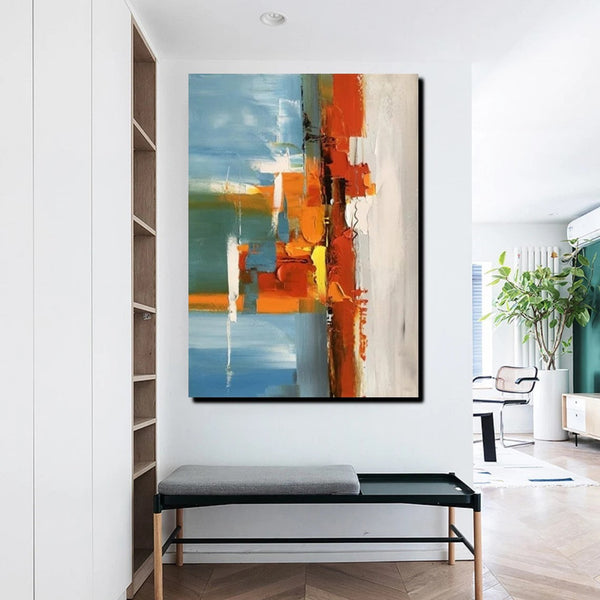 Abstract Paintings Behind Sofa, Heavy Texture Paintings for Living Room, Contemporary Modern Art, Buy Large Paintings Online-Silvia Home Craft