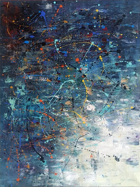 Extra Large Paintings for Living Room, Hand Painted Wall Art Paintings, Blue Abstract Acrylic Painting, Modern Abstract Art for Dining Room-Silvia Home Craft