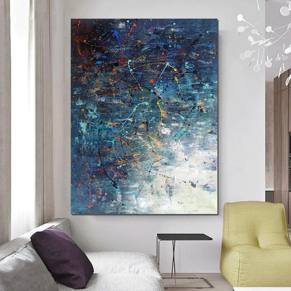 Extra Large Paintings for Living Room, Hand Painted Wall Art Paintings, Blue Abstract Acrylic Painting, Modern Abstract Art for Dining Room-Silvia Home Craft
