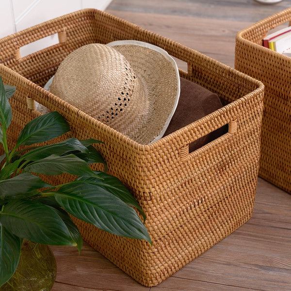 Extra Large Rectangular Storage Basket, Large Storage Baskets for Clothes, Woven Rattan Storage Basket for Shelves, Storage Baskets for Kitchen-Silvia Home Craft