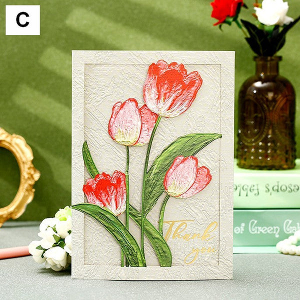 Creative Birthday Greeting Card, Tulip Flower Greeting Cards, Beautiful Greeting Cards to Friends, Original Handmade Greeting Cards-Silvia Home Craft