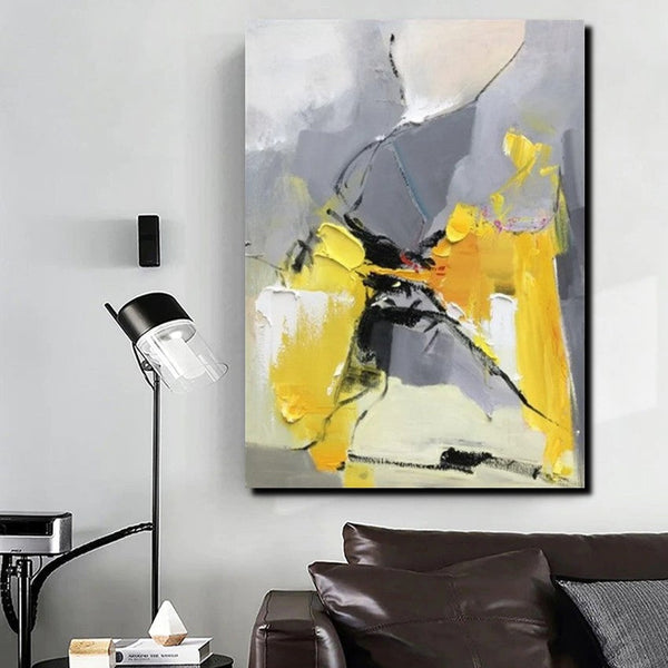 Abstract Paintings Behind Sofa, Acrylic Paintings for Bedroom, Palette Knife Canvas Art, Contemporary Canvas Wall Art, Buy Paintings Online-Silvia Home Craft