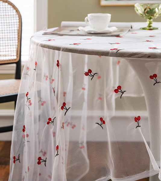 Extra Large Rectangular Tablecloth for Oval Table, Rectangular Table Covers for Coffee Table, Cherry Lace Tablecloths, Lace Embroidered Table Covers-Silvia Home Craft