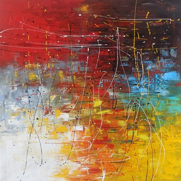 Contemporary Art Painting, Modern Paintings, Bedroom Acrylic Painting, Living Room Wall Painting, Large Red Canvas Painting, Simple Painting Ideas-Silvia Home Craft