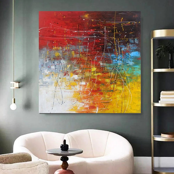 Contemporary Art Painting, Modern Paintings, Bedroom Acrylic Painting, Living Room Wall Painting, Large Red Canvas Painting, Simple Painting Ideas-Silvia Home Craft