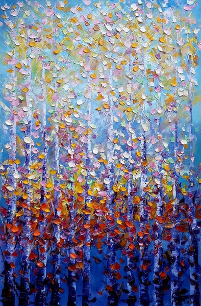 Canvas Art, Landscape Art, Birch Tree Wall Art, Living Room Wall Art, Custom Extra Large Painting